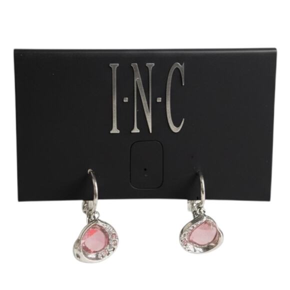 INC Pink Crystal Drop Earrings Silver Tone Leverback | New With Tags - Picture 1 of 3
